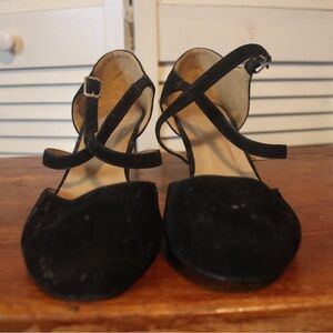 Black Faux Suede Cross-Strap Heels